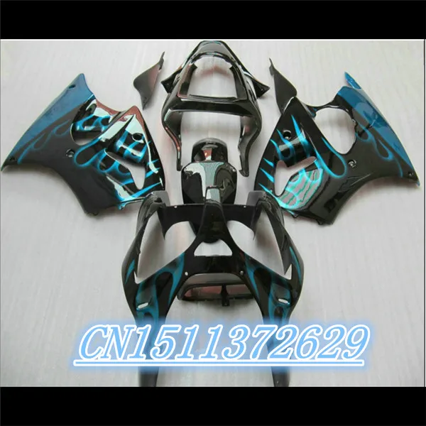 Bo fairing kit fits for ZX6R 00-02 ZX 6R 2000-2002 black with sky light blue flame