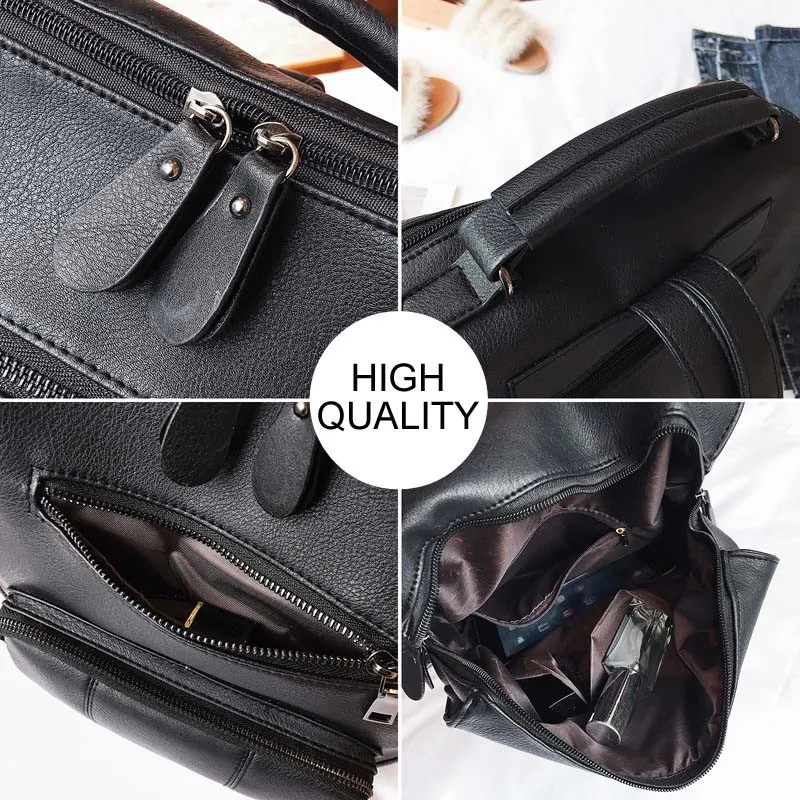 Women Leather Backpack Female Teenage Girls School Backpacks Vintage Large Multifunction Mochila Solid Shoulder Bag Black
Women Leather Backpack Female Teenage Girls School Backpacks Vintage Large Multifunction Mochila Solid Shoulder Bag Black
