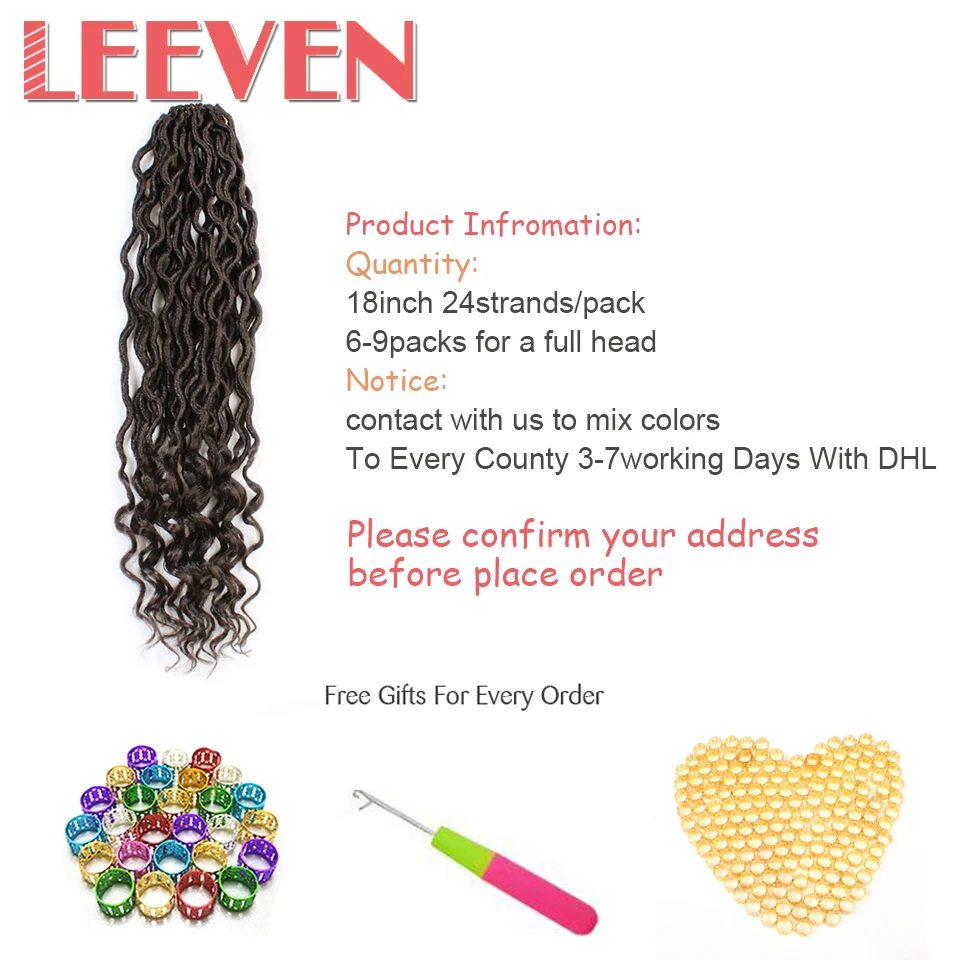 Leeven Faux Locs Curly вязаные волосы 18 дюймов богиня крючком косы для наращивания волос