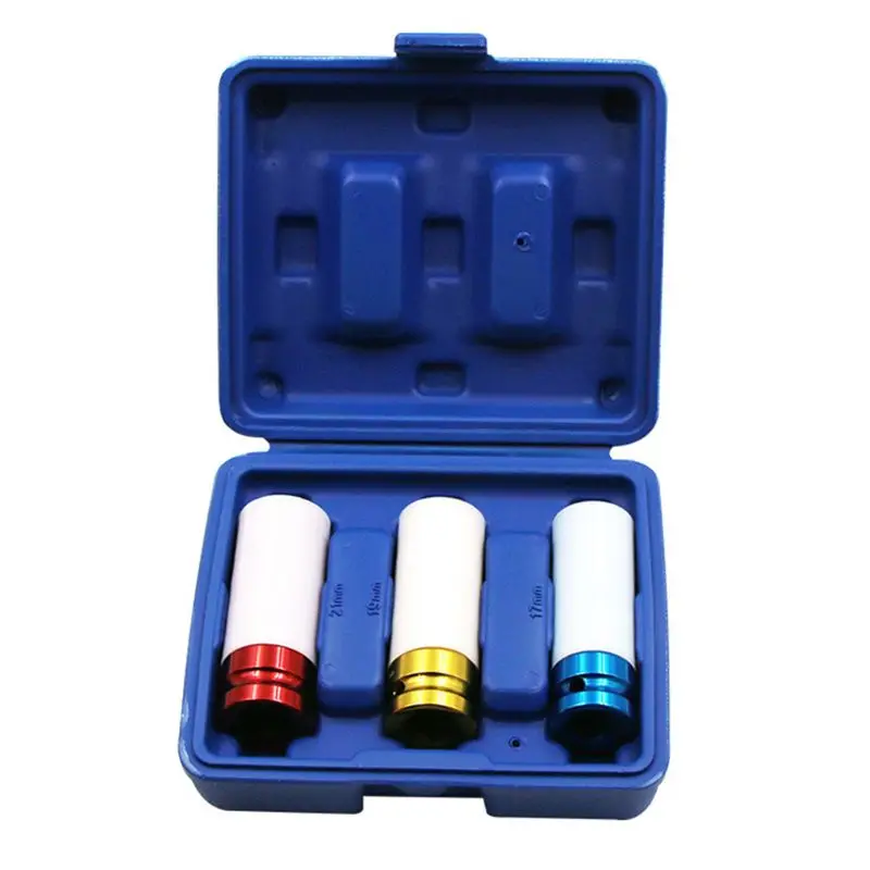 Auto Car 1/2" 17mm/0.67in 19mm/0.75in 21mm/0.83in Alloy Thin Wall Wheel Nut Deep Impact Socket Drive Set Gift Box Repair Tools |