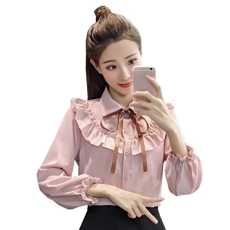 Женская блузка в полоску с бантом и отложным воротником|formal shirts ladies|autumn women blouseswomen