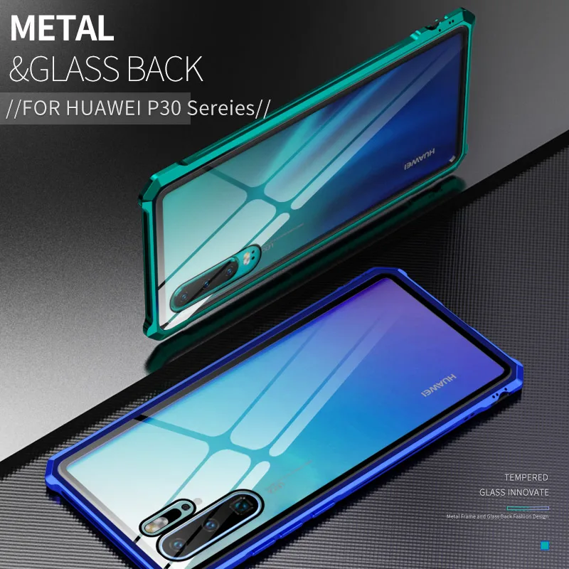 Чехол из закаленного стекла для Huawei P30 Pro Роскошный металлический чехол Lite