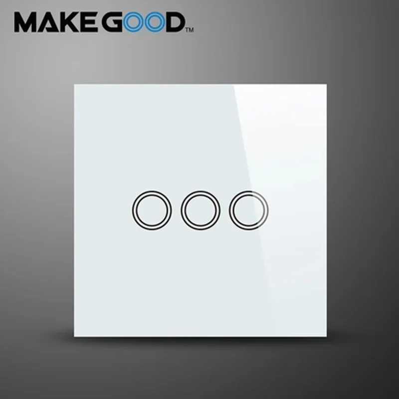 MakeGood EU Standard Touch Switch 3 Gang 1 Way Crystal Glass Panel Wall Switch AC 110-250V/1000W for Light
MakeGood EU Standard Touch Switch 3 Gang 1 Way Crystal Glass Panel Wall Switch AC 110-250V/1000W for Light