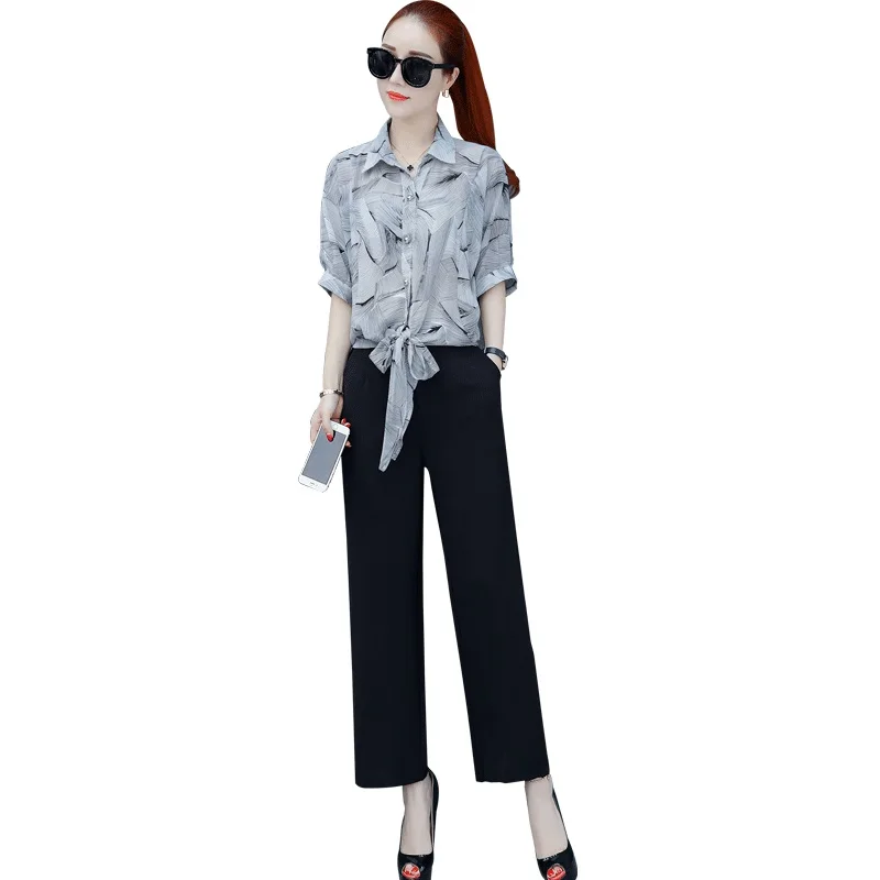 New Chiffon Shirt Women Sets Short-Sleeve Summer Slim Wild Loose Chiffon Shirt Female Short-Sleeve Tops Black Trousers Ladies
New Chiffon Shirt Women Sets Short-Sleeve Summer Slim Wild Loose Chiffon Shirt Female Short-Sleeve Tops Black Trousers Ladies