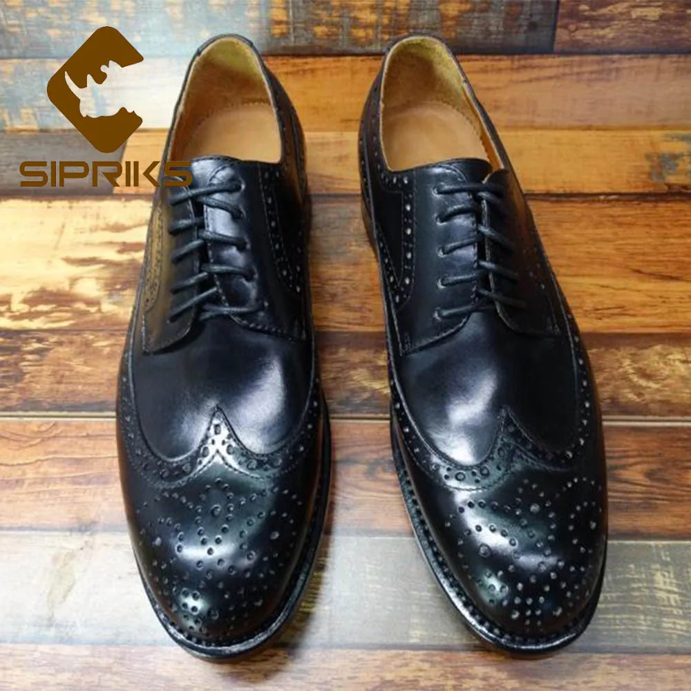 

Sipriks Luxury Brand Retro Men's Goodyear Welted Shoes Imported France Calf Leather Brogue Shoes Lace-Up Wing Tip Formal Tuxedo