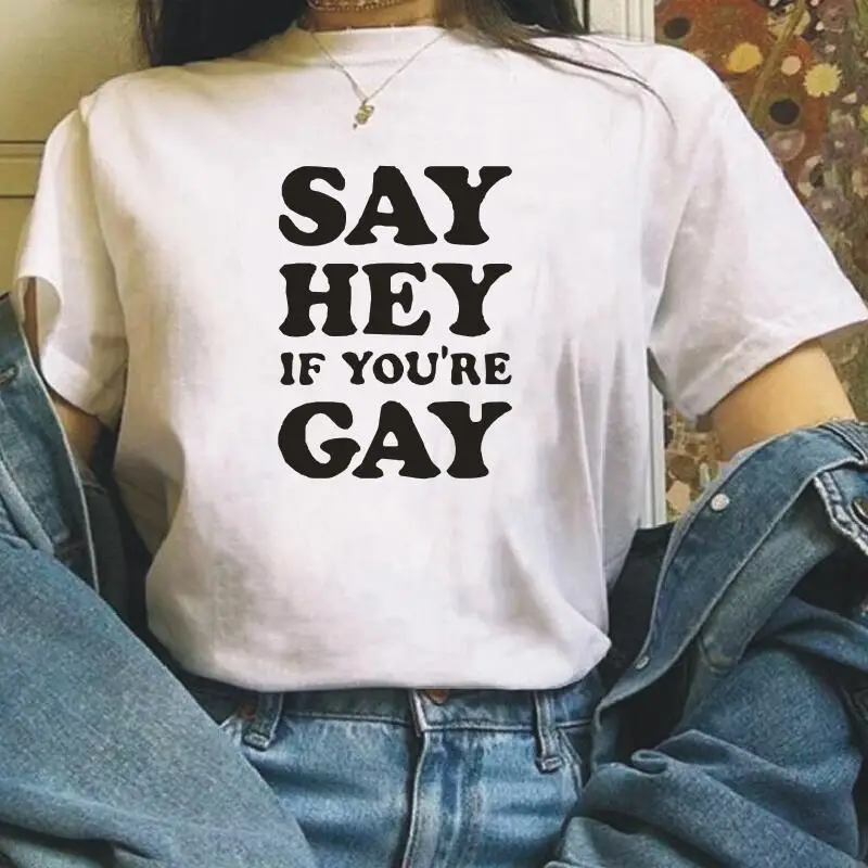 Модная смешная футболка Say Hey If You Are веселый Женский Топ Футболка с буквами лесбийская гордость права для геев высказывания футболка женская...
Модная смешная футболка Say Hey If You Are веселый Женский Топ Футболка с буквами лесбийская гордость права для геев высказывания футболка женская...