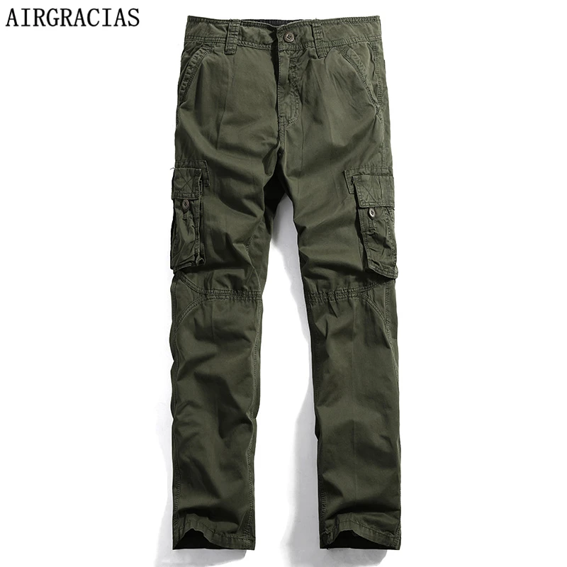 AIRGRACIAS Multi Pocket men s штаны карго темно серый прямой мужской военный Стиль