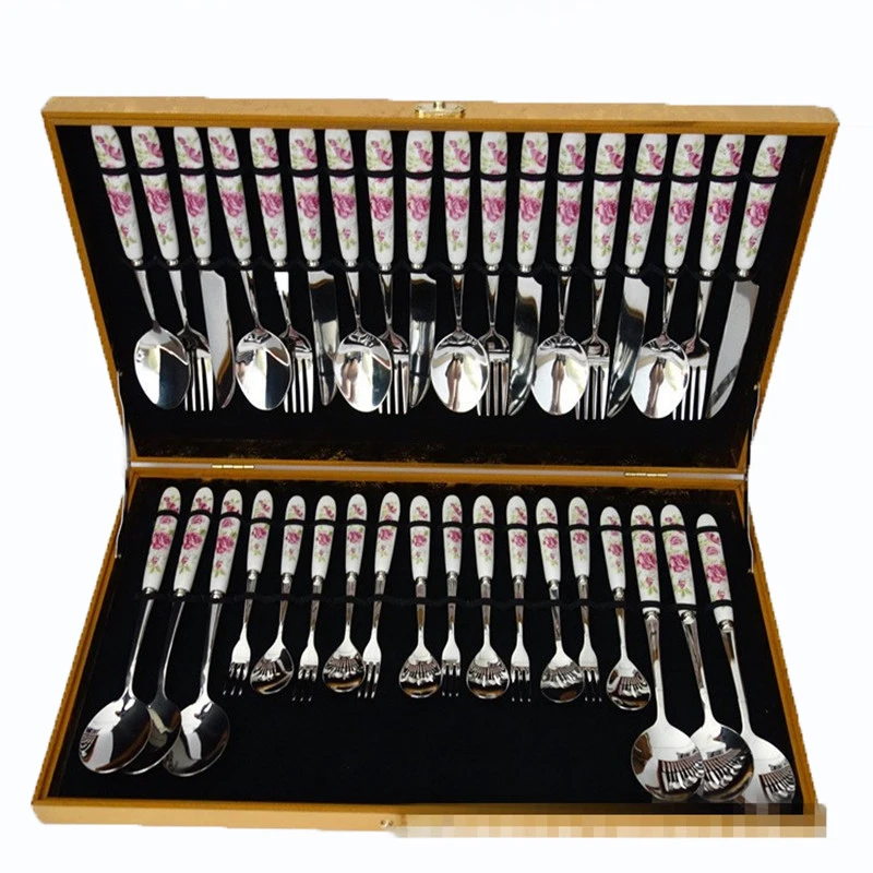 Luxurious Western Tableware Set Stainless Steel Steak Knife Dinner Fork Flatware Set Coffee Dessert Scoop Gift 36pcs/set
Luxurious Western Tableware Set Stainless Steel Steak Knife Dinner Fork Flatware Set Coffee Dessert Scoop Gift 36pcs/set