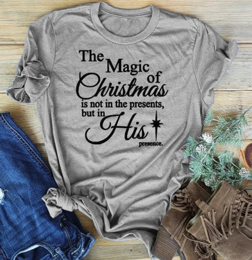 THE MAGIC of CHRISTMAS is not in presents but in his presence t-shirt women fashion slogan graphic aesthetic goth vintage tees
THE MAGIC of CHRISTMAS is not in presents but in his presence t-shirt women fashion slogan graphic aesthetic goth vintage tees