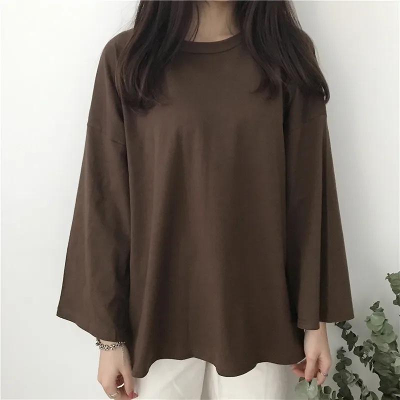 Spring women T-shirt 2018 new solid color long-sleeved female t-shirt wild was thin medium long round neck ladies cw064 | Женская одежда