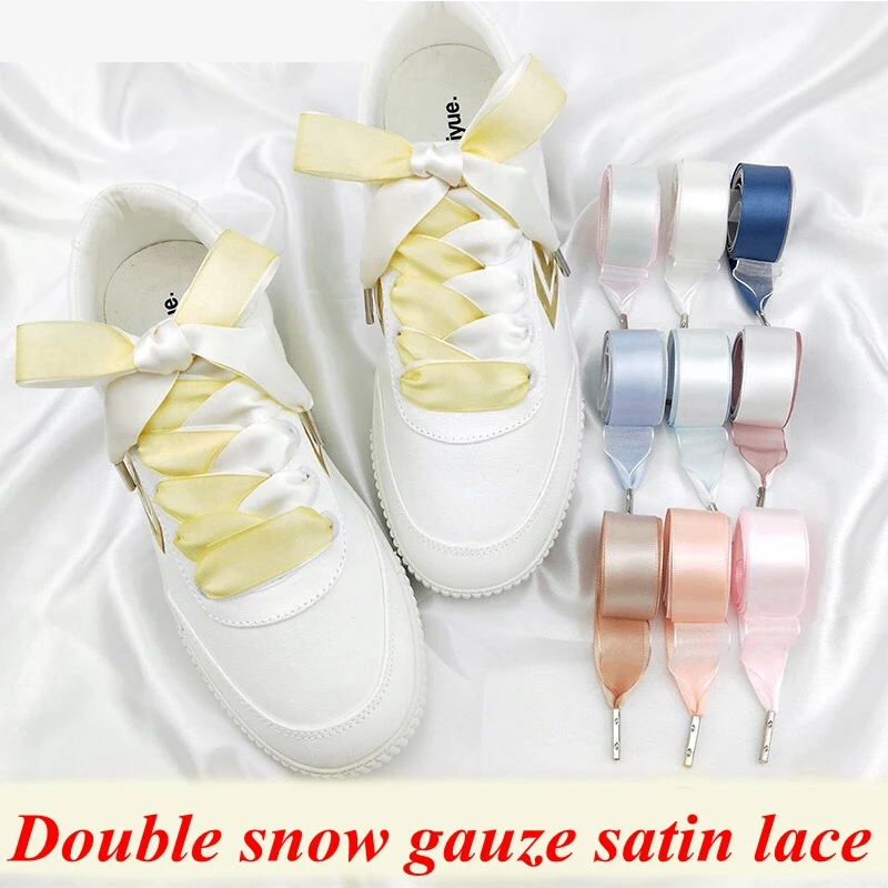 

1 Pair Double-faced Silk Shoelaces Snow Yarn Satin Ribbon Lace Shoe laces Fashion Sneakers Shoelace 2CM Width 80/100/120cm