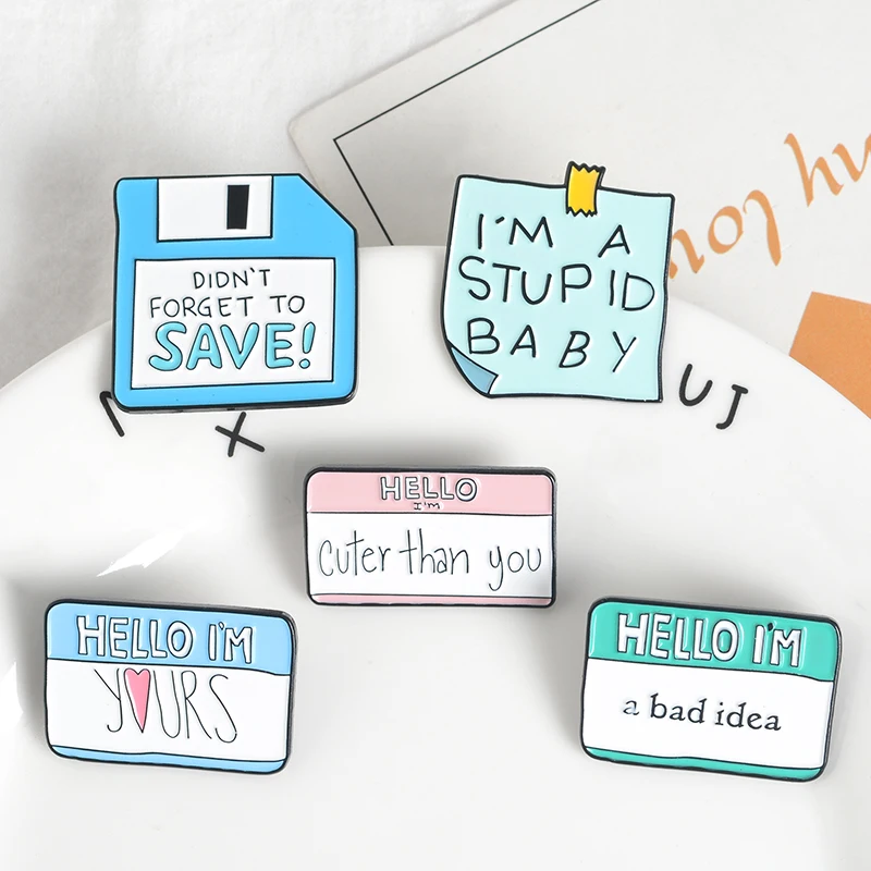 Cartoon Cute Note pins Interesting Daily Phrase Enamel denim badges Lapel brooches Fashion jewelry Gifts for friends kids | Украшения и