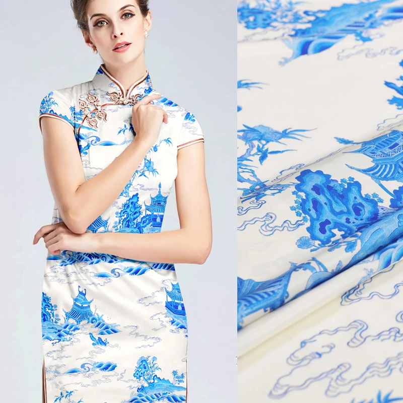 135CM Wide 19MM Chinese Style Temple Cloud 94% Silk & 6% Spandex Strech Blue Green Silk Satin Fabric for Dress Cheongsam J047
135CM Wide 19MM Chinese Style Temple Cloud 94% Silk & 6% Spandex Strech Blue Green Silk Satin Fabric for Dress Cheongsam J047