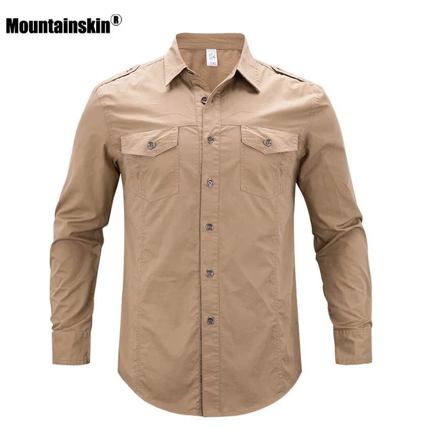 Мужская Летняя хлопковая рубашка Mountainskin дышащая Спортивная одежда для рыбалки