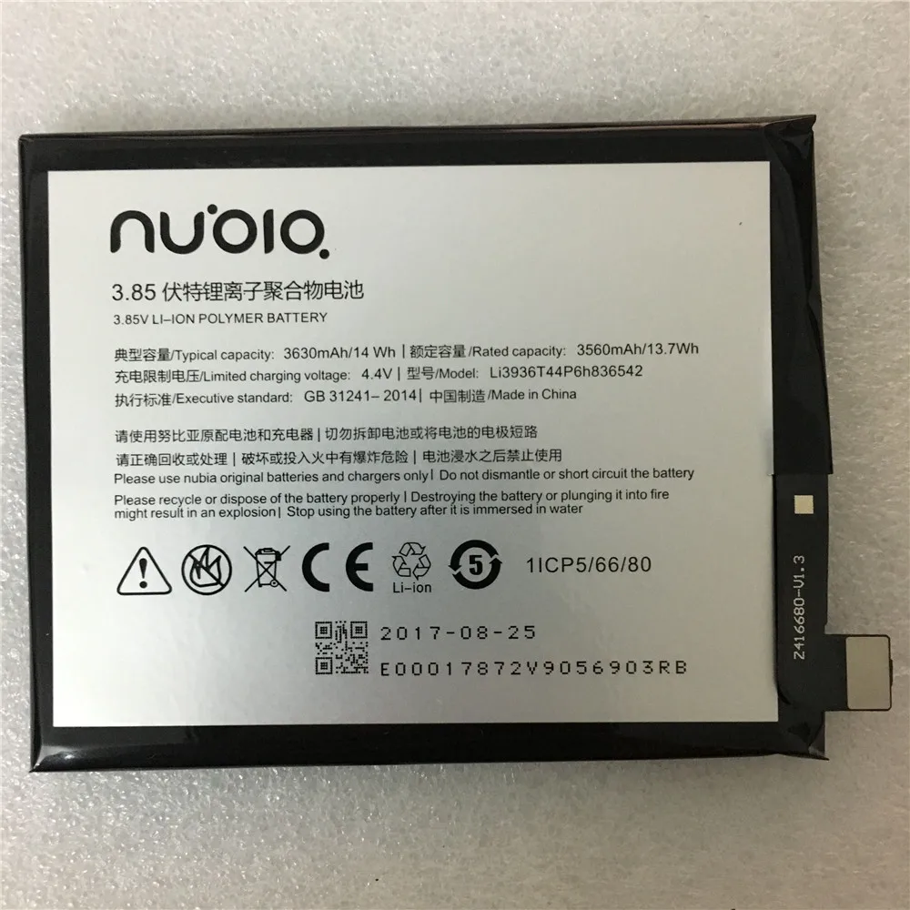 Оригинальный аккумулятор Li3936T44P6h836542 3630 мАч для ZTE/Nubia M2, Nubia M2 Dual SIM, Nubia M2 с двумя SIM-картами, аккумулятор NX551J
Оригинальный аккумулятор Li3936T44P6h836542 3630 мАч для ZTE/Nubia M2, Nubia M2 Dual SIM, Nubia M2 с двумя SIM-картами, аккумулятор NX551J