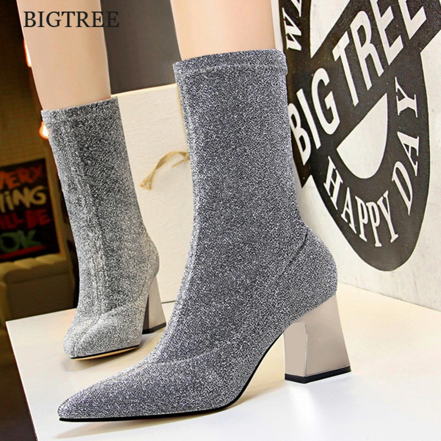BIGTREE Autumn Show Thin Women's Short Boots Classics Sequined Cloth Metal Heel Boots Women Pointed Toe Fashion High Heels Boot
BIGTREE Autumn Show Thin Women's Short Boots Classics Sequined Cloth Metal Heel Boots Women Pointed Toe Fashion High Heels Boot