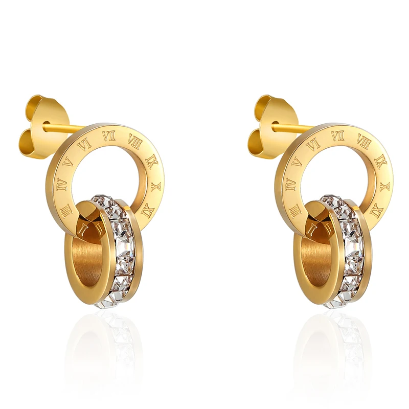 Top Quality Titanium Steel Double Loop Wound Elegant And Charming Roman Numerals Crystal Stud Earrings For Women Gift Jewelry
Top Quality Titanium Steel Double Loop Wound Elegant And Charming Roman Numerals Crystal Stud Earrings For Women Gift Jewelry