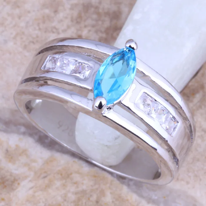Роскошное искусственное кольцо из трех частей с синим фианитом и белым