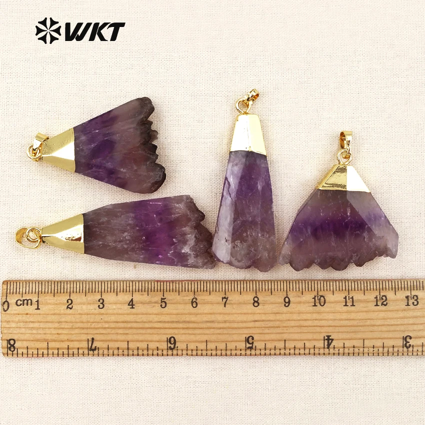 WT-P1320 WKT wholesale elegant women jewelry fan-shape purple natural stone pendant with gold metal plated 2018 new design
WT-P1320 WKT wholesale elegant women jewelry fan-shape purple natural stone pendant with gold metal plated 2018 new design