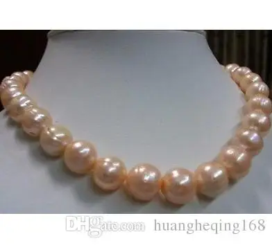 

Beautiful 11-13MM natural South Sea Pink Baroque Pearl Necklace 18inch 925 silver clasp
