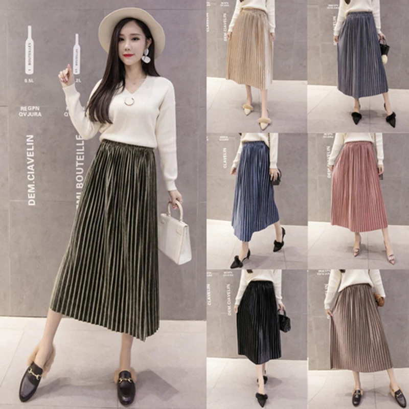 7 Colors New Fashion Autumn Velvet Skirt Nice Winter Women Pleated Velvet Elastic Waist Midi Skirt Pink Grey Femme Skirts 
7 Colors New Fashion Autumn Velvet Skirt Nice Winter Women Pleated Velvet Elastic Waist Midi Skirt Pink Grey Femme Skirts