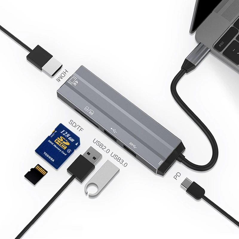Адаптер питания type C HDMI USB 3 0 2 PD устройство для чтения карт TF/SD концентратор Macbook Pro