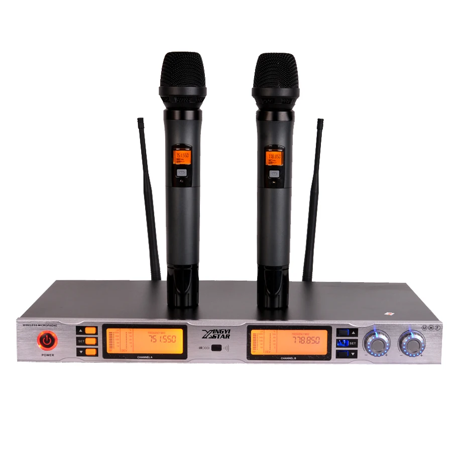 Professional UHF Wireless Microphone Karaoke System 2 Channels LCD Display Receiver Dual Headheld Mic For KTV Stage Show Party
Professional UHF Wireless Microphone Karaoke System 2 Channels LCD Display Receiver Dual Headheld Mic For KTV Stage Show Party