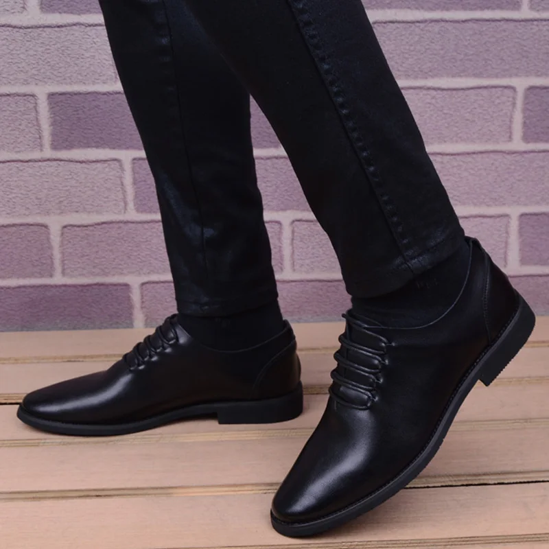 Туфли-оксфорды мужские кожаные с острым носком дышащие черные | Обувь