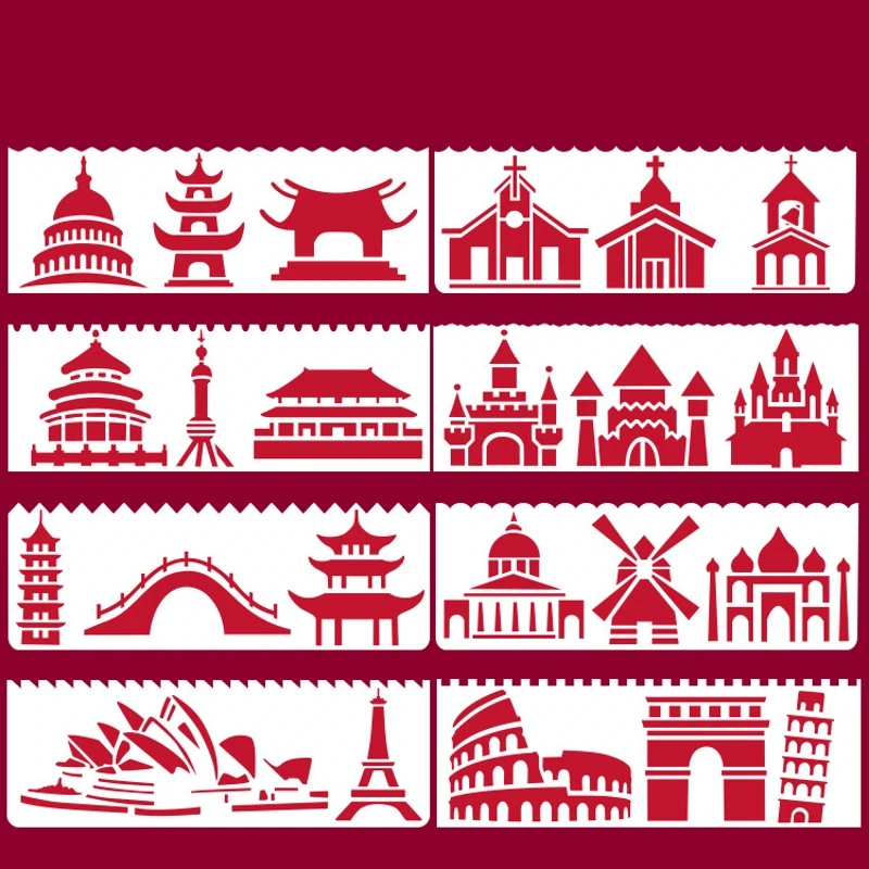 8Pcs/Set 17*6cm World Famous Architecture DIY Layering Stencils Painting Scrapbook Coloring Embossing Album Decorative Template
8Pcs/Set 17*6cm World Famous Architecture DIY Layering Stencils Painting Scrapbook Coloring Embossing Album Decorative Template