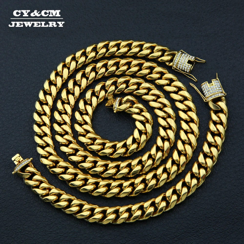 CY&CM 14mm Miami Cuban Link Chain Stainless Steel Mens Iced Out Crystal Rhinestone Necklace 30" bracelet 8" Hip Hop Jewelry Set
CY&CM 14mm Miami Cuban Link Chain Stainless Steel Mens Iced Out Crystal Rhinestone Necklace 30" bracelet 8" Hip Hop Jewelry Set