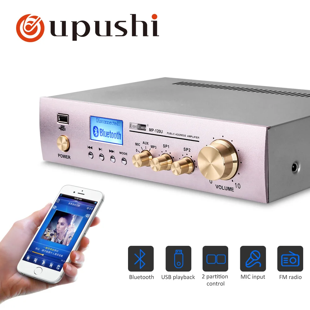 Домашний усилитель 120 Вт, 2 зоны, маленький усилитель bluetooth, AC90V-260V, FM, USB, воспроизведение, 2 микрофона, вход для ресторана
Домашний усилитель 120 Вт, 2 зоны, маленький усилитель bluetooth, AC90V-260V, FM, USB, воспроизведение, 2 микрофона, вход для ресторана