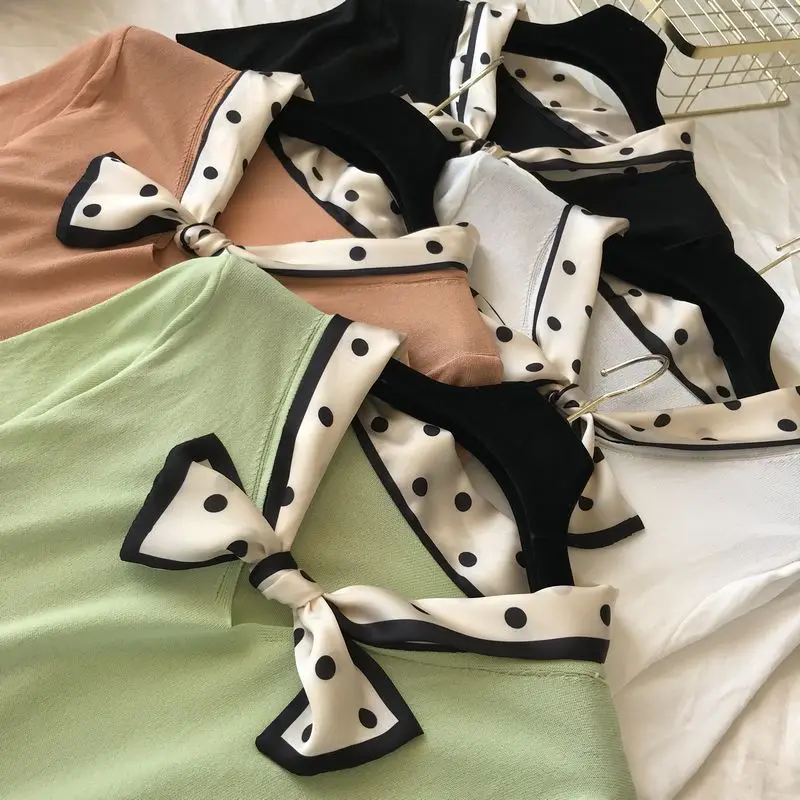 2019 Bow dot T-shirt Women Slim Knit Short Sleeve Beading Ribbon Casual Tops Summer Lady Elastic Cotton Top Tee
2019 Bow dot T-shirt Women Slim Knit Short Sleeve Beading Ribbon Casual Tops Summer Lady Elastic Cotton Top Tee