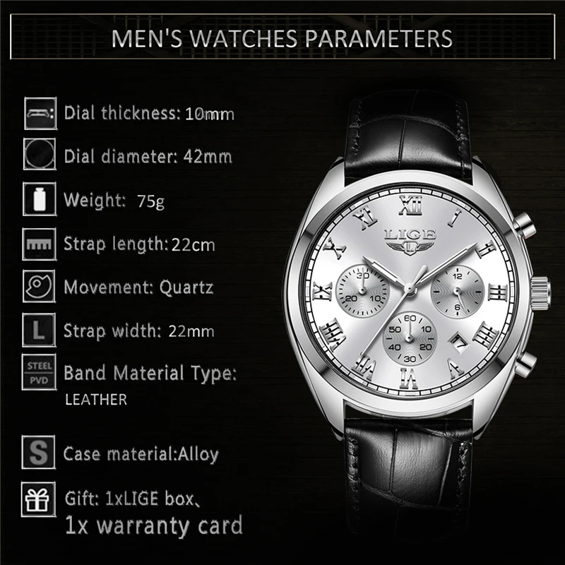 Relogio LIGE Watches Mens Sports Waterproof Date Analogue Quartz Men's Watches Chronograph Business Watches For Men reloj hombre
Relogio LIGE Watches Mens Sports Waterproof Date Analogue Quartz Men's Watches Chronograph Business Watches For Men reloj hombre
