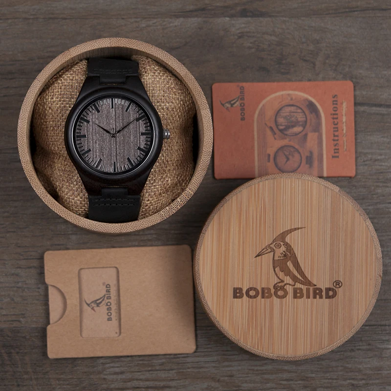 BOBO BIRD Mens Ebony Wood Watches Japanese 2035 Movement Quartz Wrist Watches with Real Leather Strap as Gift Free Shipping
BOBO BIRD Mens Ebony Wood Watches Japanese 2035 Movement Quartz Wrist Watches with Real Leather Strap as Gift Free Shipping