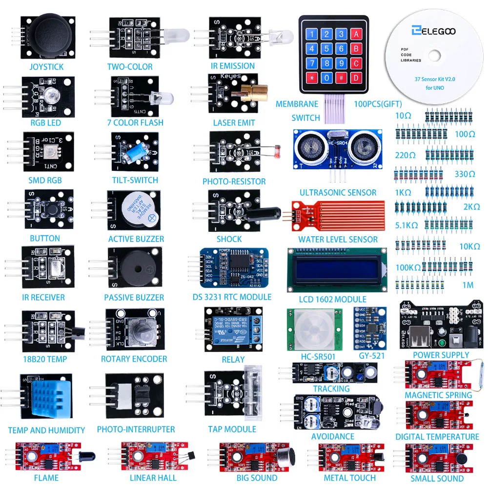 Комплект модулей ELEGOO Arduino Uno Nano R3 с датчиком Due обновленный комплект 37 в 1 учебным