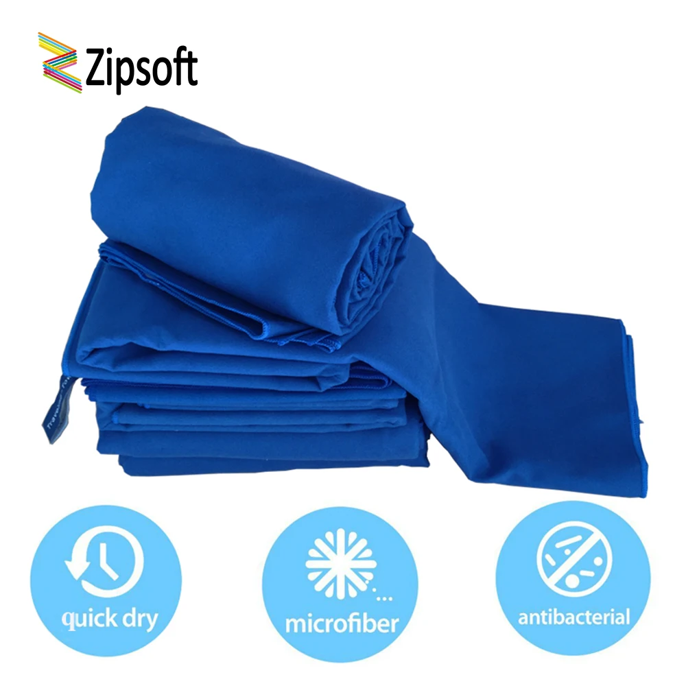 Быстросохнущее пляжное полотенце из микрофибры Zipsoft голубое легкое одеяло для