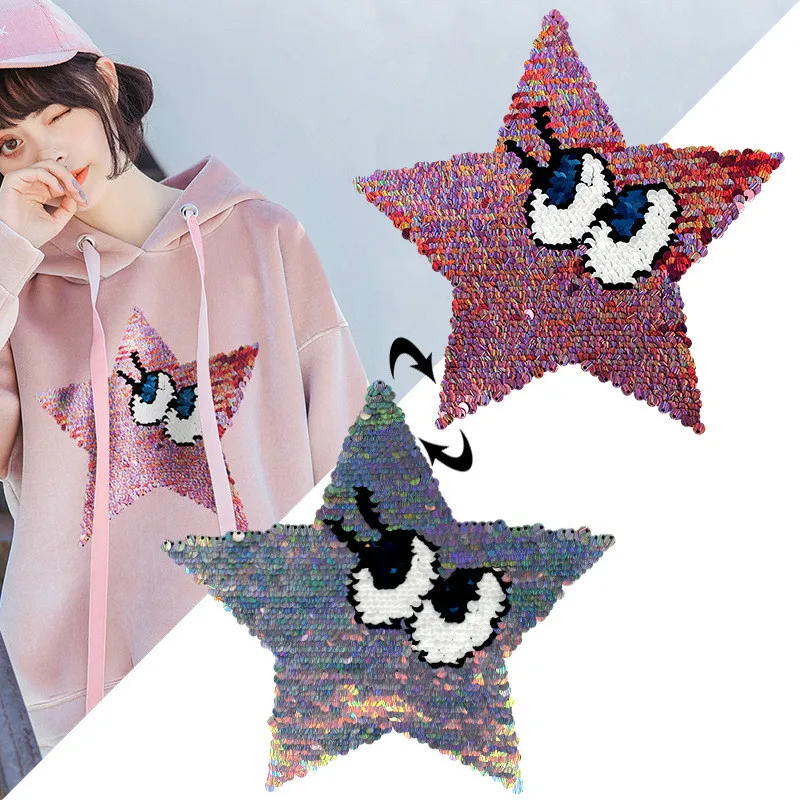Turn-over five-pointed star With Sequined Patches Fashion Applique lron on Patch for Clothes Bags DIY Decal Apparel Accessory
Turn-over five-pointed star With Sequined Patches Fashion Applique lron on Patch for Clothes Bags DIY Decal Apparel Accessory