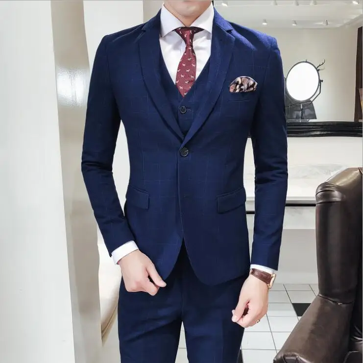 Mens Vintage Plaid Suits Slim Fit (Jacket+Vest+Pants) Set Modern Latest Coat Pants Designs Solid Color Blue Tuxedo Prom Suits
Mens Vintage Plaid Suits Slim Fit (Jacket+Vest+Pants) Set Modern Latest Coat Pants Designs Solid Color Blue Tuxedo Prom Suits