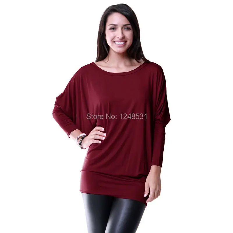 Женская туника из модала Dolman с длинным рукавом однотонные футболки летучая мышь