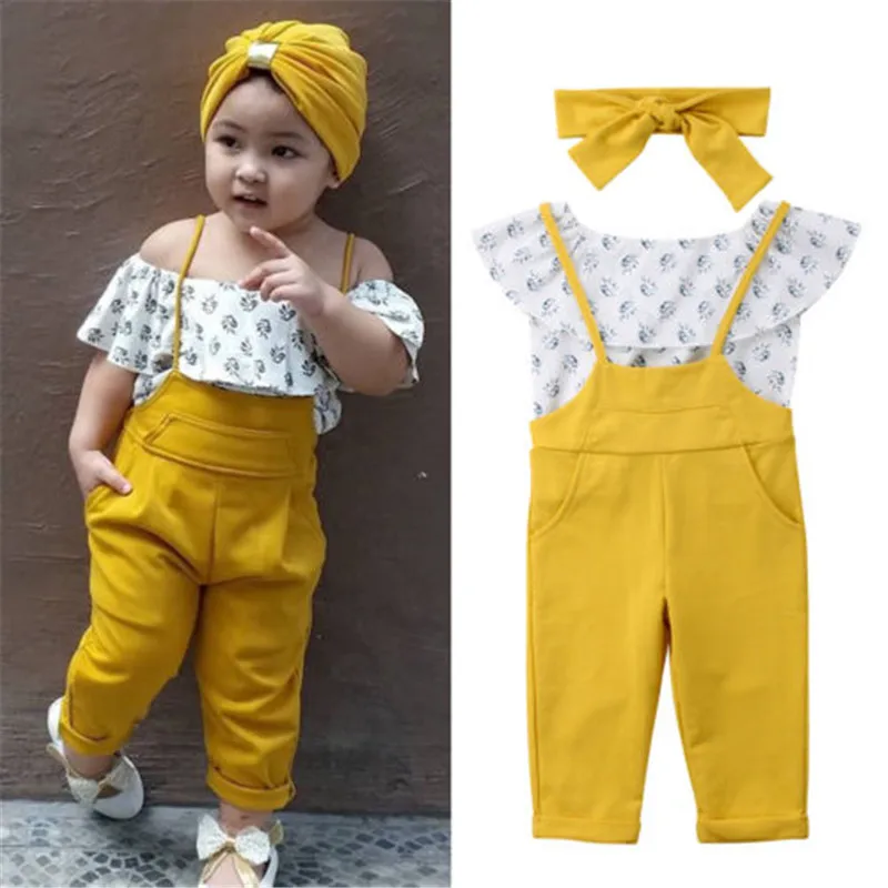 Girl Off Shoulder Tops Long Pants Overalls Headbands 3pcs Summer Clothes Set Flora Toddler Baby Girl Kids Clothing 1-6T
Girl Off Shoulder Tops Long Pants Overalls Headbands 3pcs Summer Clothes Set Flora Toddler Baby Girl Kids Clothing 1-6T