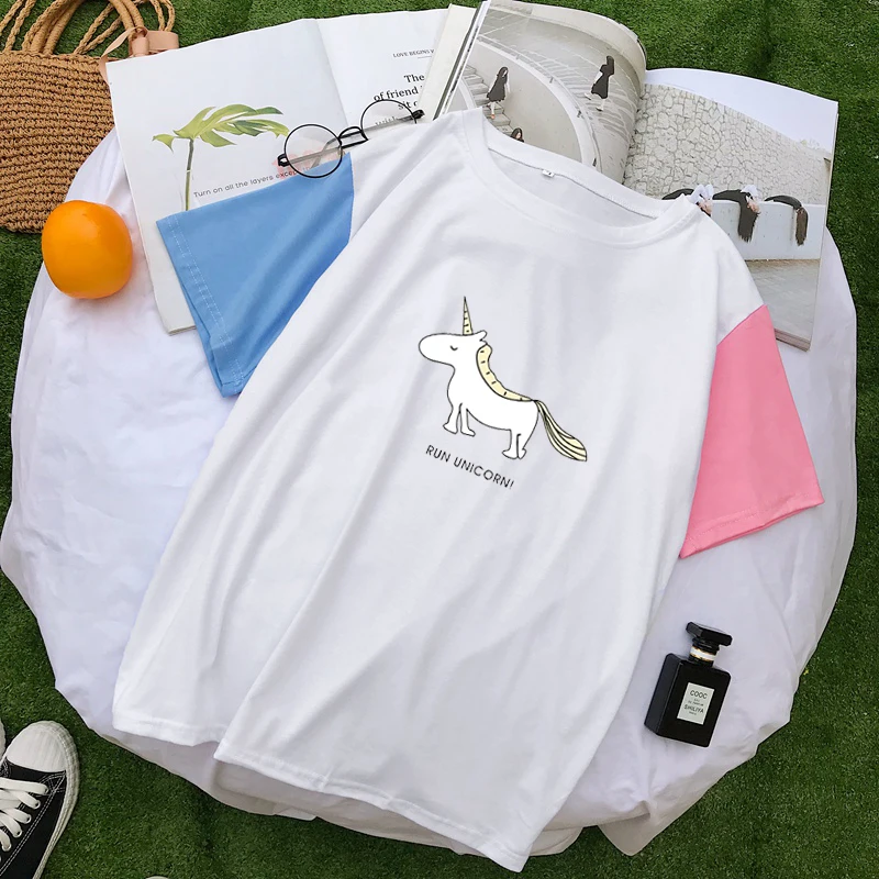 Summer Fashion Women T Shirt Kawaii Unicorn Cartoon Pattern Print Short Sleeve O Neck Cotton Spandex Color Block Splicing Tops
Summer Fashion Women T Shirt Kawaii Unicorn Cartoon Pattern Print Short Sleeve O Neck Cotton Spandex Color Block Splicing Tops