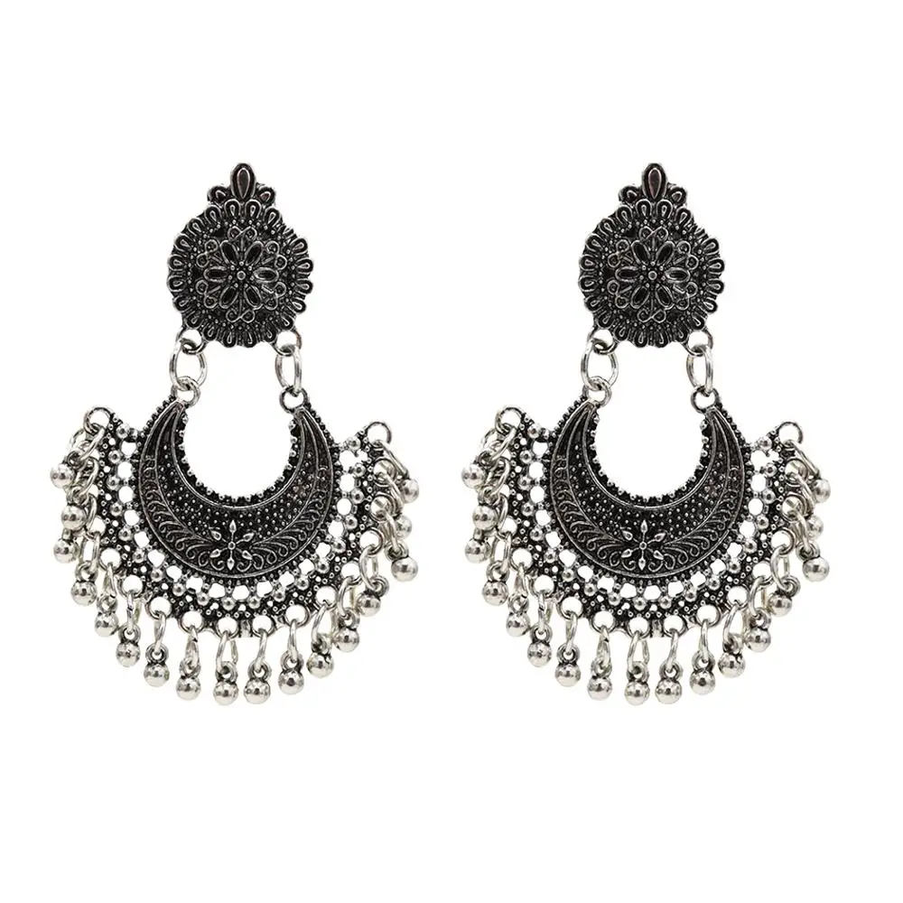 Boho Vintage Silver Jhumka Indian Bells Tassel Dangle Earrings For Women Metal Carved Sector Pendant Turkish Gypsy Tribe Jewelry
Boho Vintage Silver Jhumka Indian Bells Tassel Dangle Earrings For Women Metal Carved Sector Pendant Turkish Gypsy Tribe Jewelry