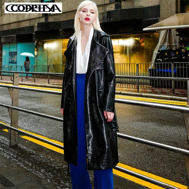 Women Autumn winter Lengthen black red Loose Leather Jackets Lady Fashion High end Imitation crocodile long PU Coat Windbreaker
Women Autumn winter Lengthen black red Loose Leather Jackets Lady Fashion High end Imitation crocodile long PU Coat Windbreaker