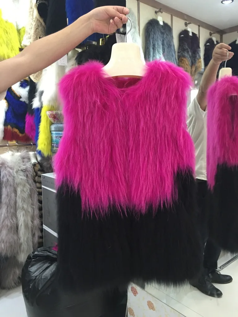 2016 женское пальто из меха енота плетеный длинный жилет меховой модный популярный