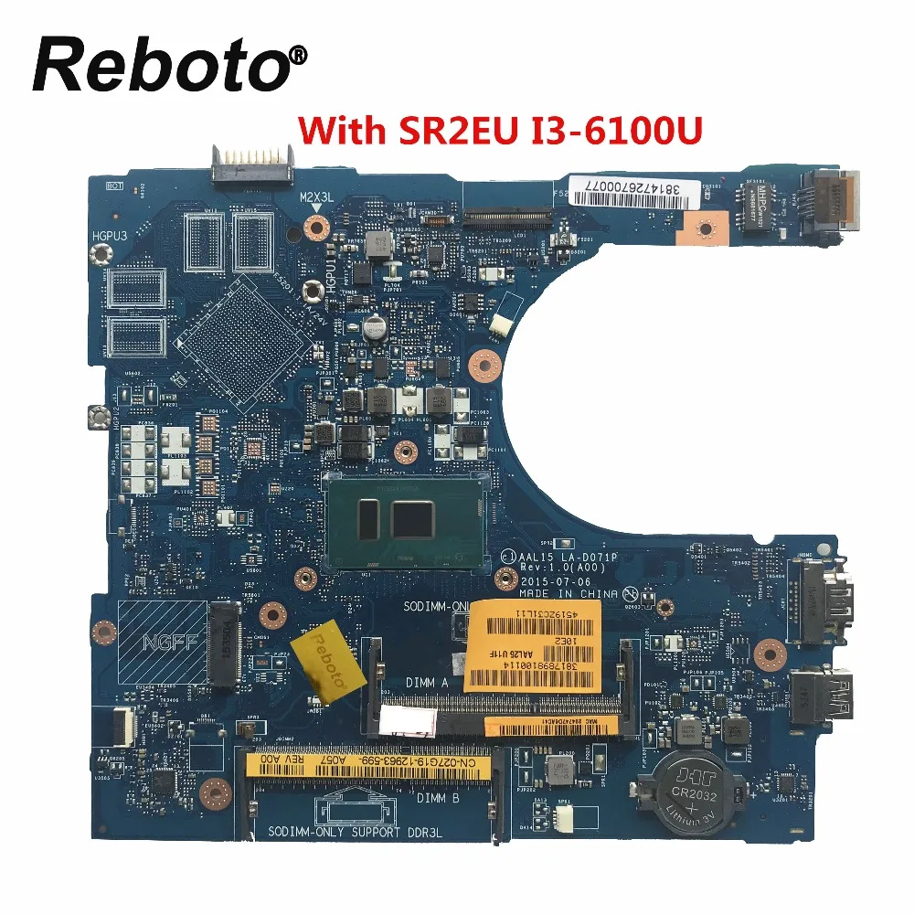 Материнская плата для ноутбука DELL 5559 с процессором SR2EU I3 6100U AAL15 LA D071P CN 027G19 27G19 100%