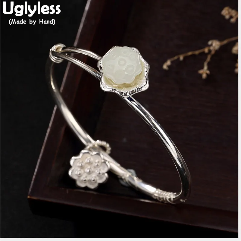 Uglyless Real S925 Sterling Silver Fine Jewelry Natural Hetian White Jade Lotus Bangles Women Flower Charms Bangle Enamel Bijoux
Uglyless Real S925 Sterling Silver Fine Jewelry Natural Hetian White Jade Lotus Bangles Women Flower Charms Bangle Enamel Bijoux