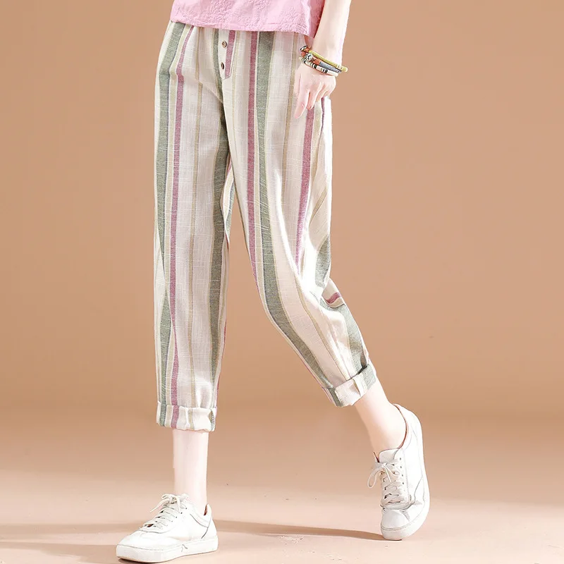 Новые женские повседневные брюки до щиколотки, летние свободные брюки, полосатые хлопковые брюки с эластичным поясом, женские брюки до щико... 
Новые женские повседневные брюки до щиколотки, летние свободные брюки, полосатые хлопковые брюки с эластичным поясом, женские брюки до щико...