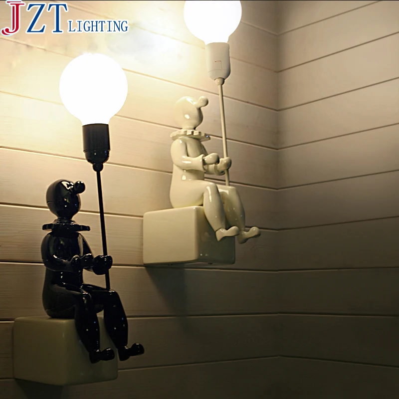 E27 Nordic Creative Clown Wall Lamp Ceramic Craft Personalized Courtyard Lighting Resin Shade For Children Room | Лампы и освещение