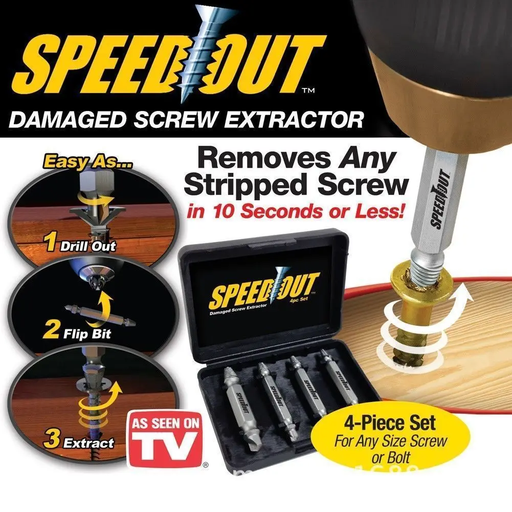 4Pcs/Set Broken Damaged Screw Removers Extractor Drill Bit Guide Set Broken Bolt Fastener Easy Out Kit With Plastic Box
4Pcs/Set Broken Damaged Screw Removers Extractor Drill Bit Guide Set Broken Bolt Fastener Easy Out Kit With Plastic Box