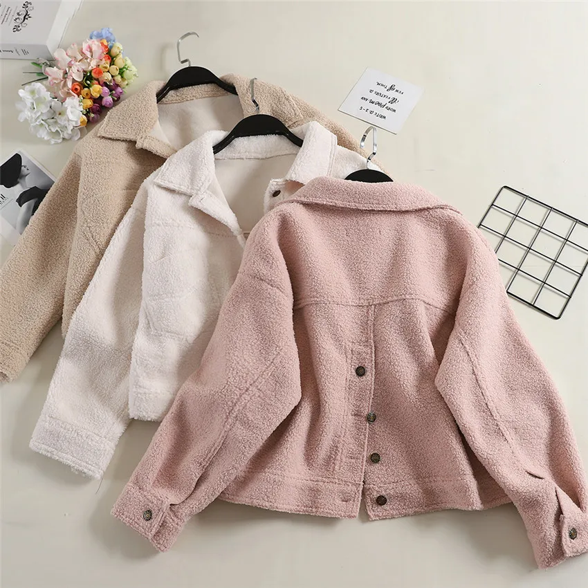 

2019 Autumn Winter Vintage Women Lapel Jackets Cool Pilot Jacket Windproof Coat Faux Lamb Wool Motorcycle Jackets Feminino WZ644